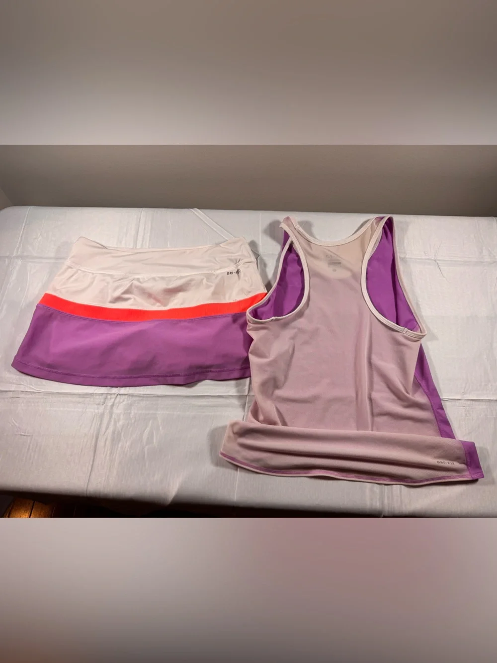 Nike Purple Tennis Tank and Skort with Coral Stripe/White Trim. Kiwah Exclusive